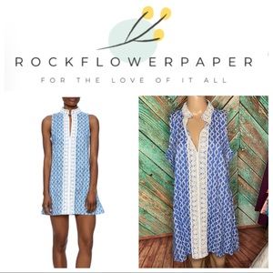 Rock Flower Paper Blue Lace Trimmed Cotton Tunic Mini Dress